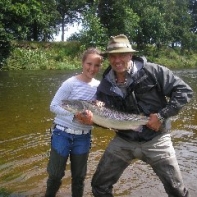 Becky Hendry, proud Dad, and a first salmon 12lb