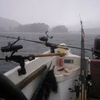 It's Grim up north... in the distance is Matty Ropers' boat in sleet. 